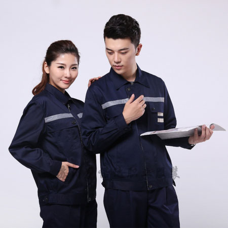 藏青拼米色滌棉線卡電子廠工作服AC090-DZ